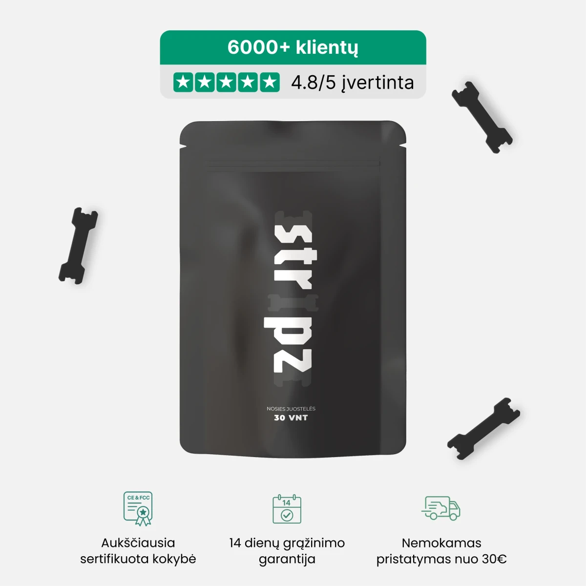 STRIPZ™ Kvėpavimo juostelės - Juoda - Miegui ir sportui - STRIPZ