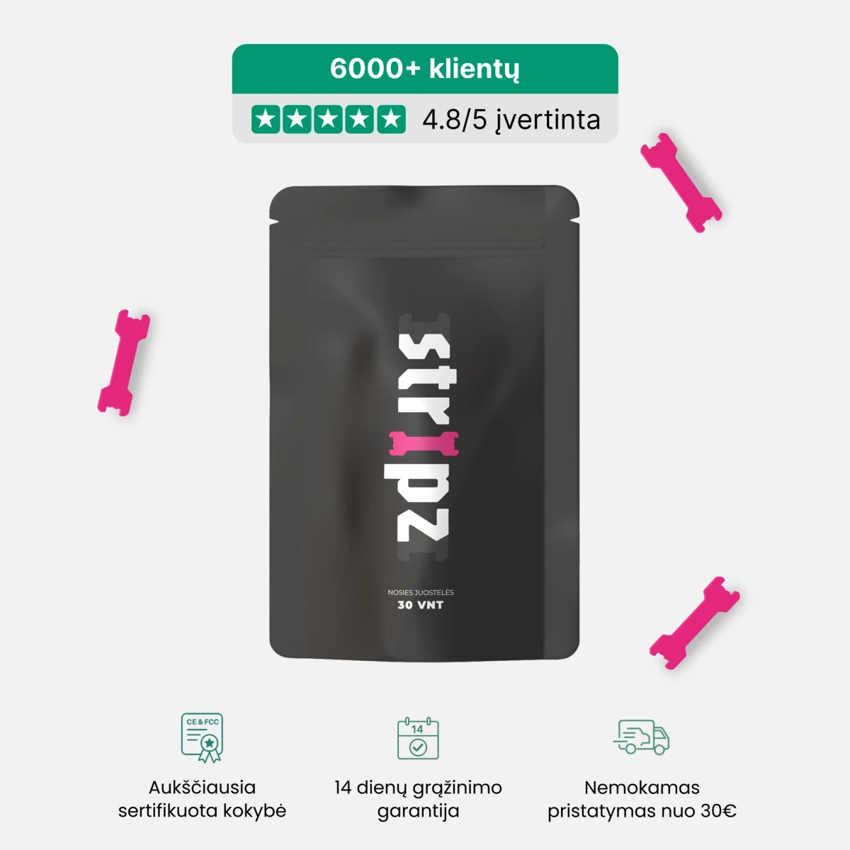 STRIPZ™ Kvėpavimo juostelės - Rožinė - Miegui ir sportui - STRIPZ